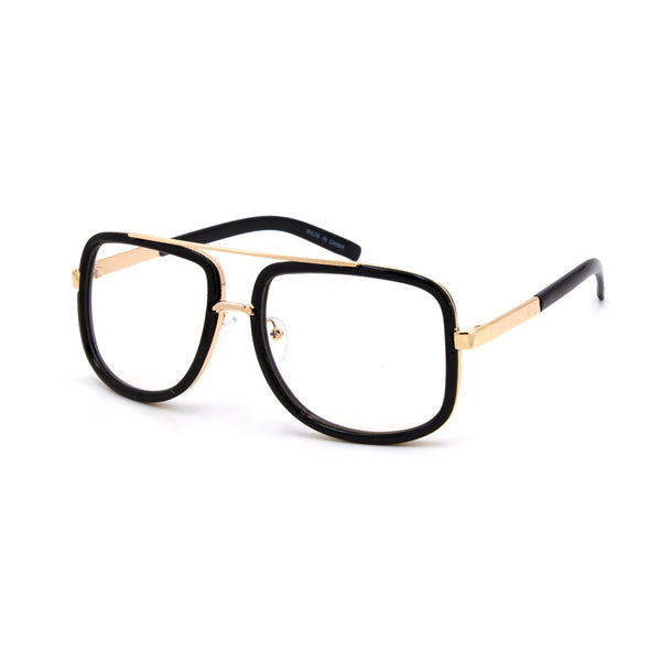 "Jones"  HIGH FASHION SQUARE CLEAR AVIATOR WITH METAL TRIM DETAIL