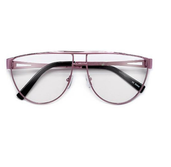 "Sleek" Modern Fashion Forward Full Metal Flat Top Clear Lens Fashion Aviator