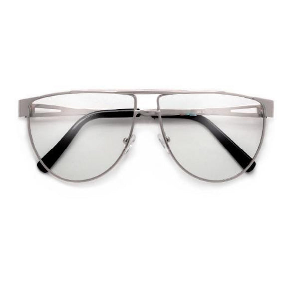 "Sleek" Modern Fashion Forward Full Metal Flat Top Clear Lens Fashion Aviator