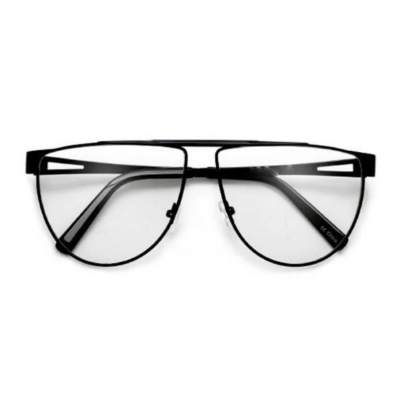 "Sleek" Modern Fashion Forward Full Metal Flat Top Clear Lens Fashion Aviator