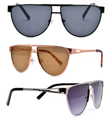 "Sleek" Modern Fashion Forward Full Metal Flat Top Clear Lens Fashion Aviator