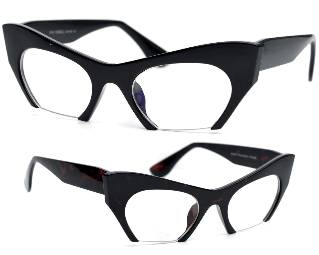 "Omi" Sharp Rimless Bottom Modernized Cat-Eye Frame-High Fashion Designer Inspired Glasses & Sunnies